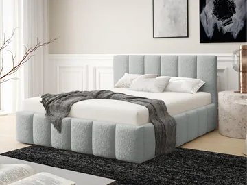 Vinvik Sengeramme med Opbevaring 180x200 cm i Bouclé med Træstel - Grå - Møbler - Senge - Sengeramme & sengestel