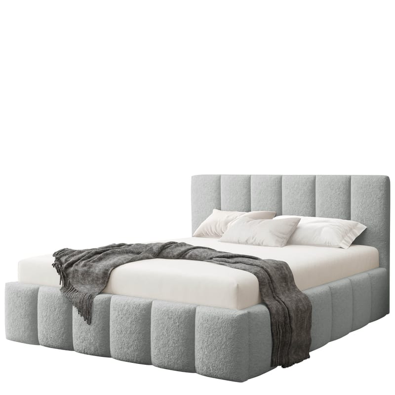 Vinvik Sengeramme med Opbevaring 180x200 cm i Bouclé med Træstel, Grå