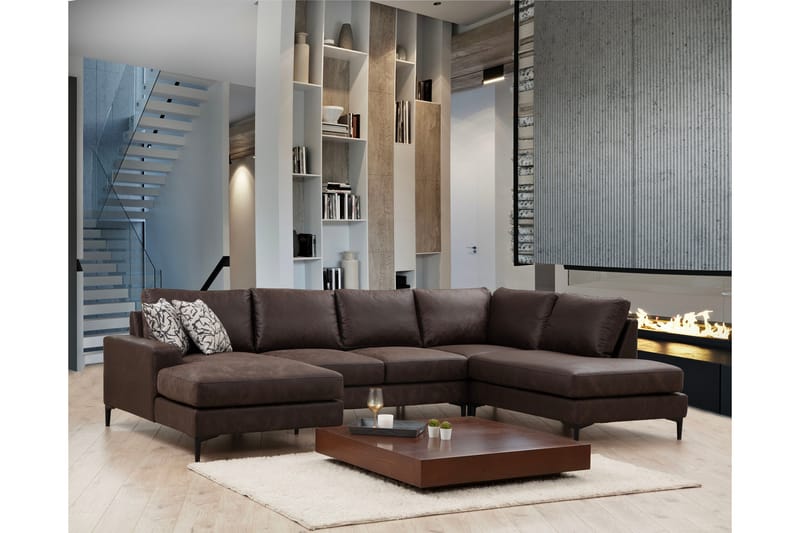Svanabyn Sofa med Divan og Chaiselong 4-personers - Mørkebrun - Møbler - Sofaer - U Sofa
