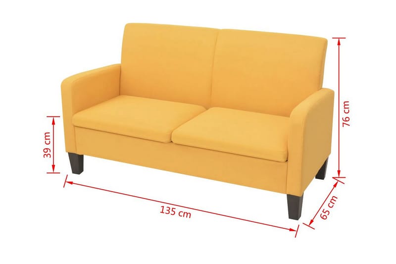 2-Personers Sofa 135 X 65 X 76 Cm Gul - Gul - 2 personers sofa