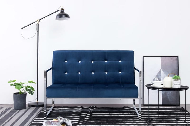 2-Personers Sofa Med Armlæn Krom Og Fløjl Blå - Blå - 2 personers sofa