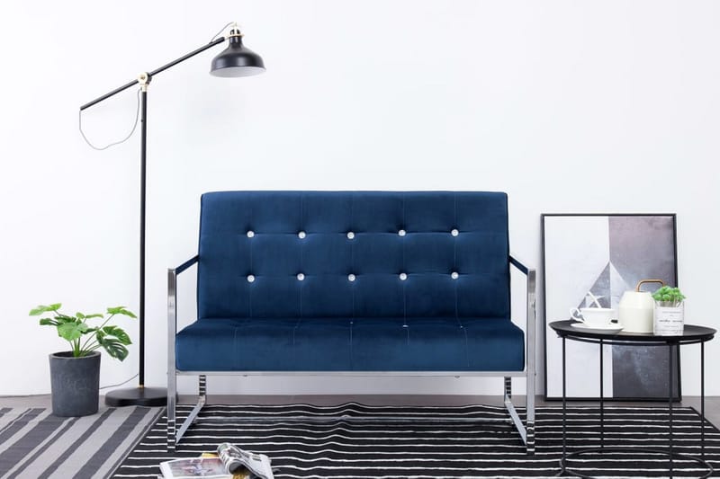 2-Personers Sofa Med Armlæn Krom Og Fløjl Blå - Blå - Møbler - Sofaer - 2 personers sofa