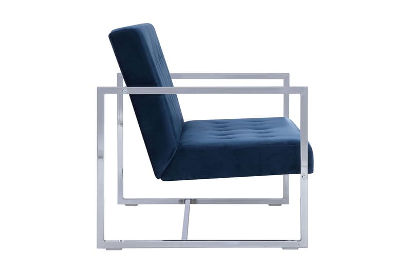 2-Personers Sofa Med Armlæn Krom Og Fløjl Blå - Blå - Møbler - Sofaer - 2 personers sofa