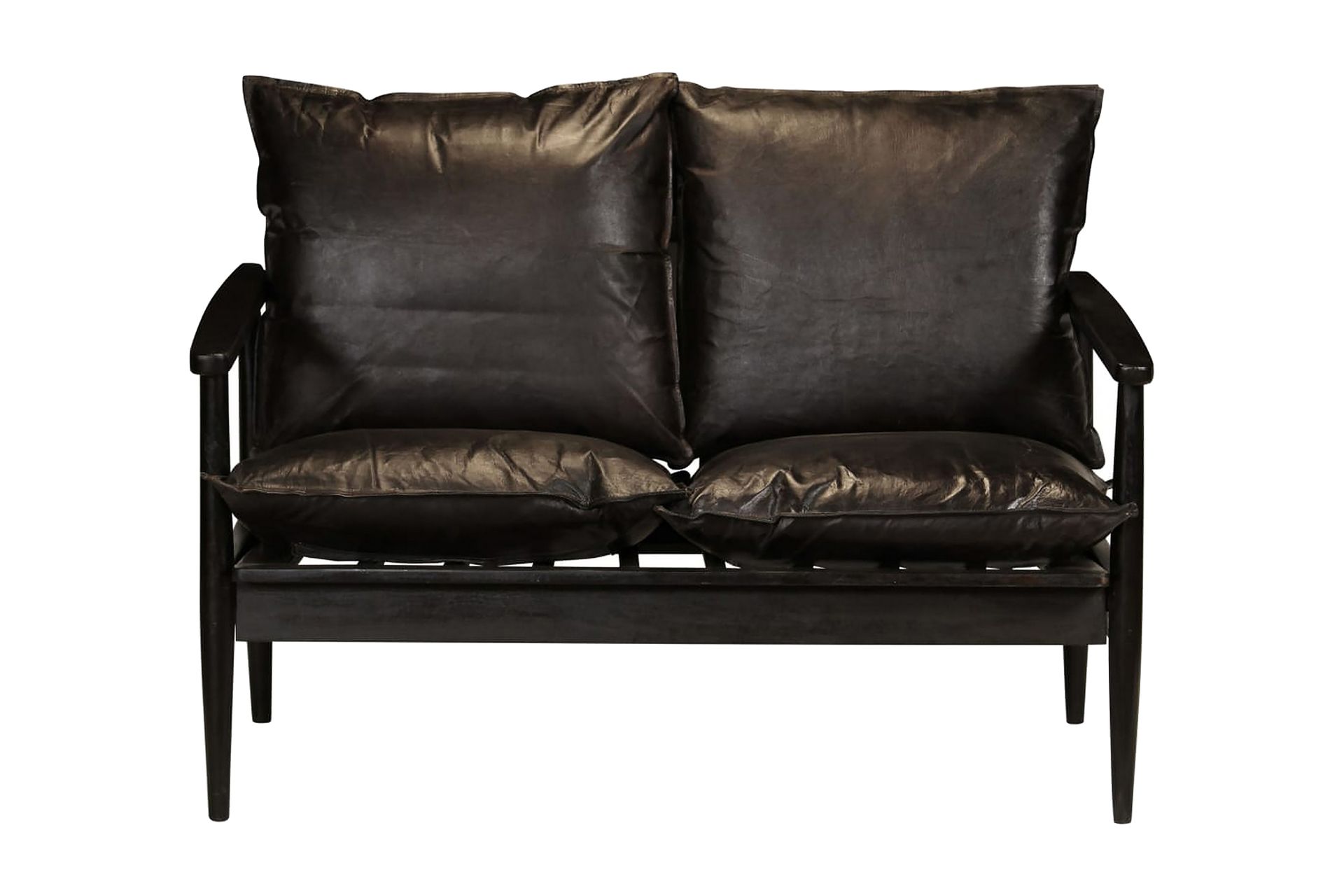 2-Personers Sofa Ægte Læder Akacietræ Sort - Sort - Møbler - Sofaer - 2 personers sofa
