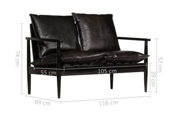 2-Personers Sofa Ægte Læder Akacietræ Sort - Sort - Møbler - Sofaer - 2 personers sofa