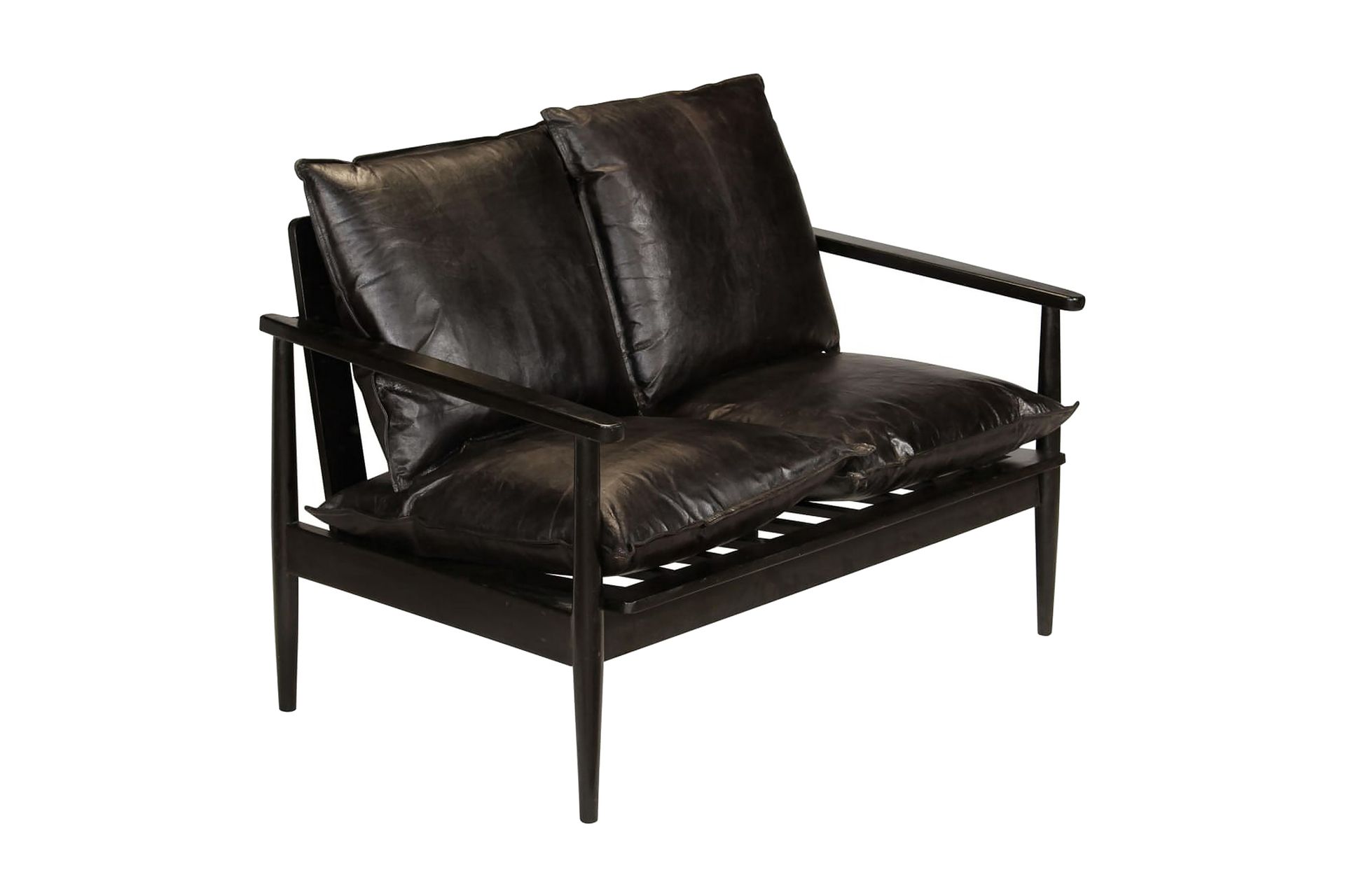 2-Personers Sofa Ægte Læder Akacietræ Sort - Sort - Møbler - Sofaer - 2 personers sofa
