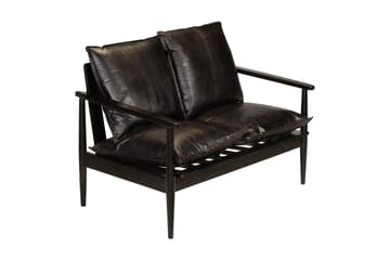2-Personers Sofa Ægte Læder Akacietræ Sort - Sort - Møbler - Sofaer - 2 personers sofa