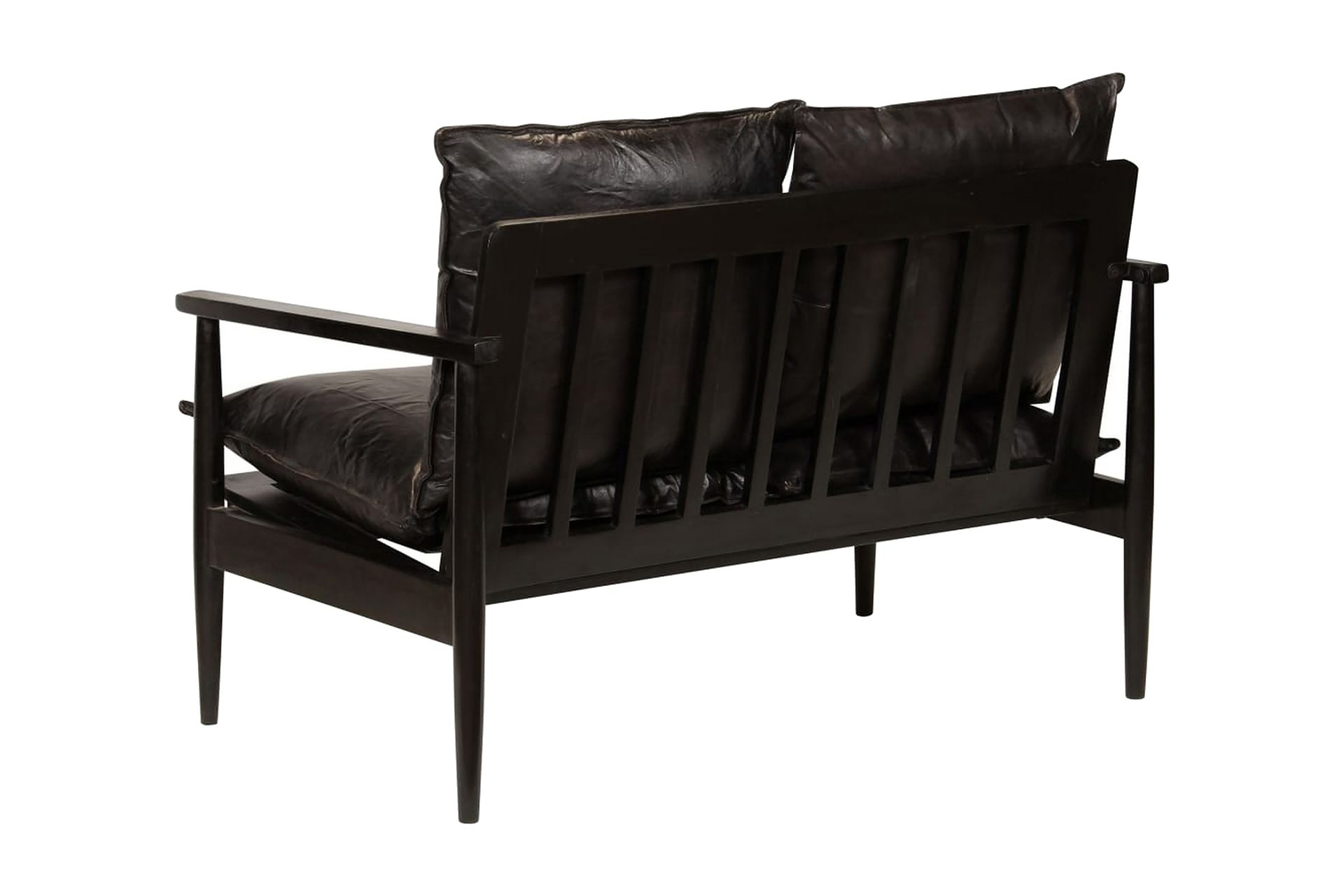 2-Personers Sofa Ægte Læder Akacietræ Sort - Sort - Møbler - Sofaer - 2 personers sofa