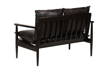 2-Personers Sofa Ægte Læder Akacietræ Sort - Sort - Møbler - Sofaer - 2 personers sofa