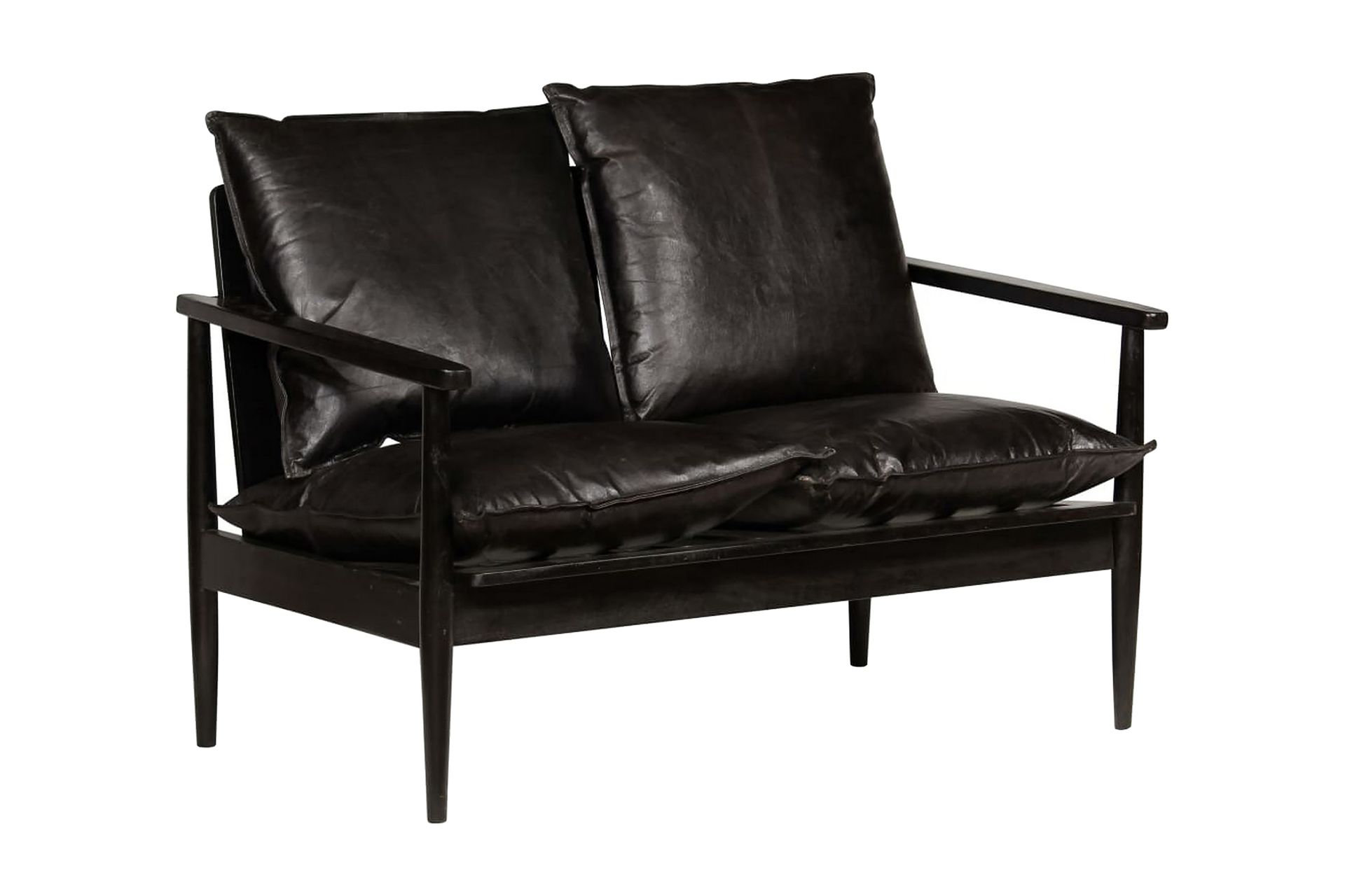 2-Personers Sofa Ægte Læder Akacietræ Sort - Sort - Møbler - Sofaer - 2 personers sofa