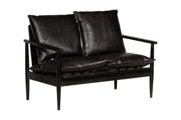 2-Personers Sofa Ægte Læder Akacietræ Sort - Sort - Møbler - Sofaer - 2 personers sofa