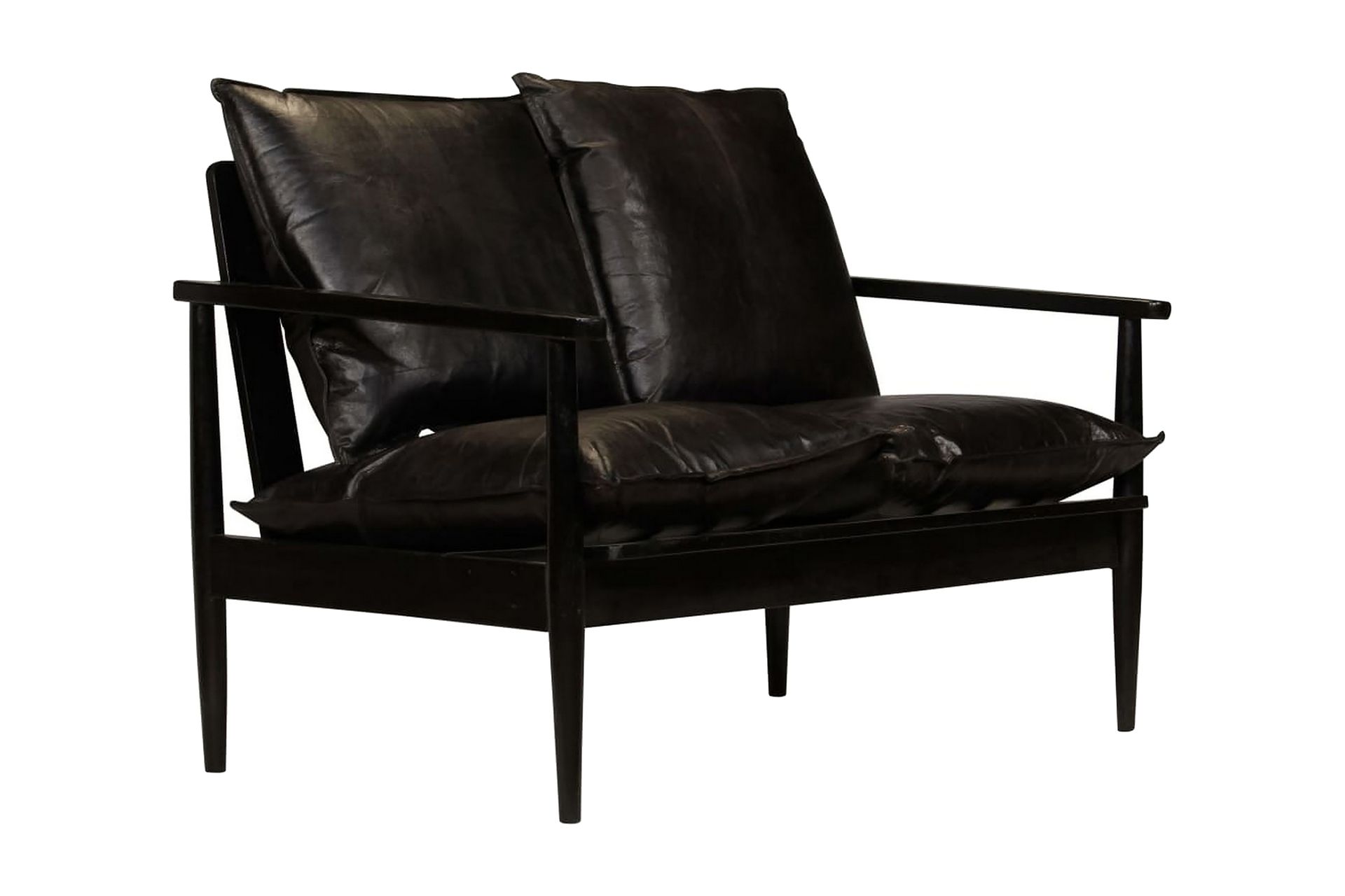 2-Personers Sofa Ægte Læder Akacietræ Sort - Sort - Møbler - Sofaer - 2 personers sofa