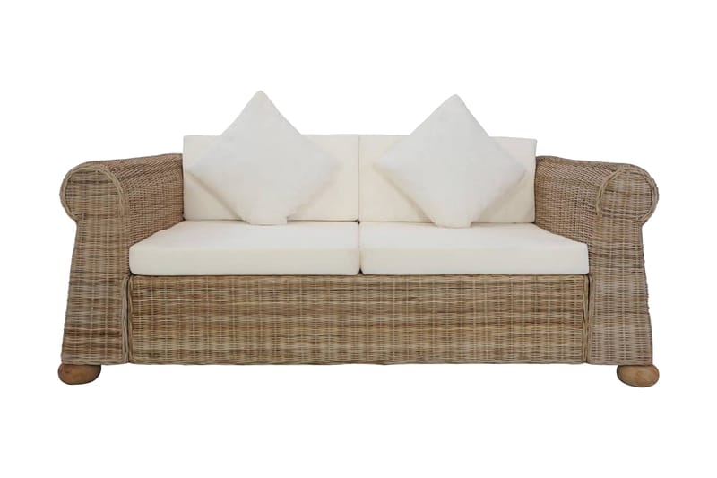 2-Personers Sofa Med Hynder Naturlig Rattan - Brun - 2 personers sofa