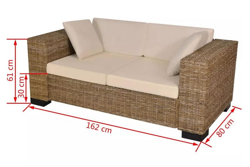 2-Personers Og 3-Personers Sofasæt Ægte Rattan - Brun - 2 personers sofa