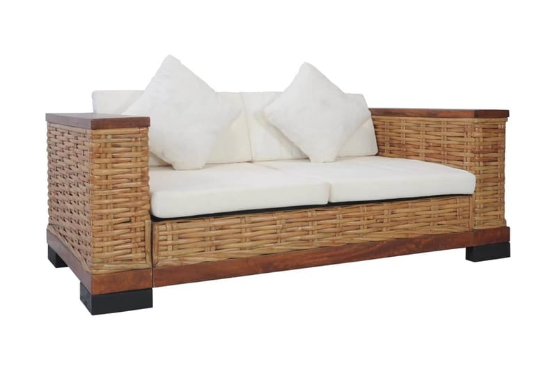 2-Personers Sofa Med Hynder Naturlig Rattan Brun - Brun - 2 personers sofa