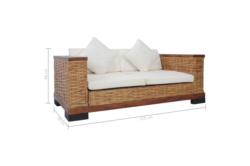 2-Personers Sofa Med Hynder Naturlig Rattan Brun - Brun - 2 personers sofa