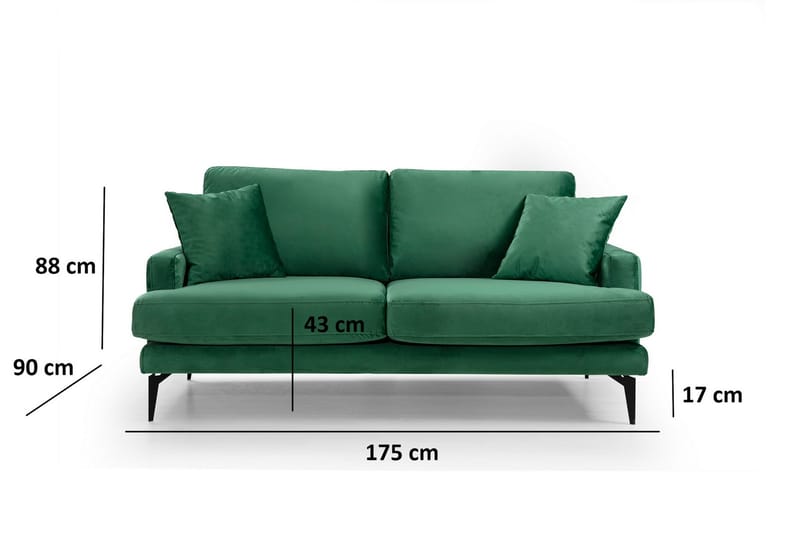 Andary 2-personers Sofa - Grøn/Sort - 2 personers sofa