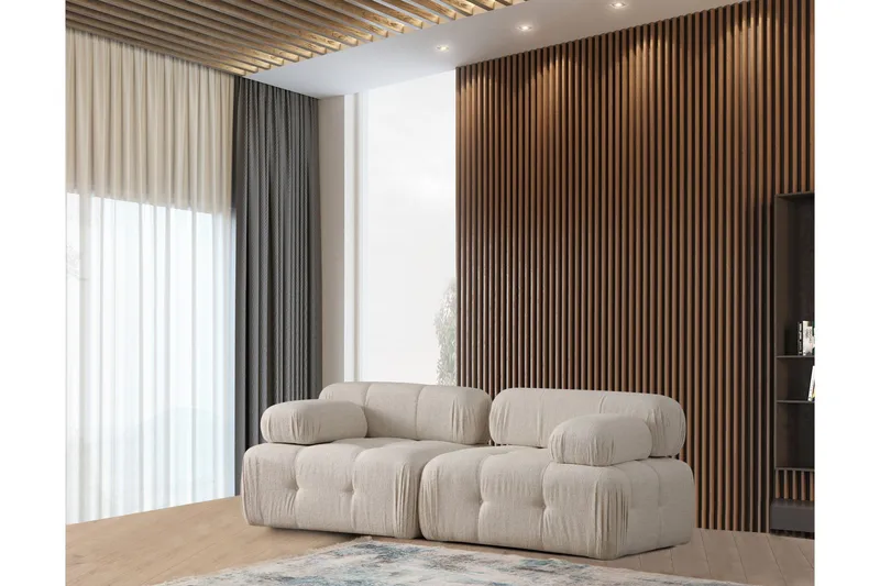 Belgin Boblet Dyb Sofa 2-personers 210 cm bred Sædedybde 85 cm, Creme / Beige / Lys