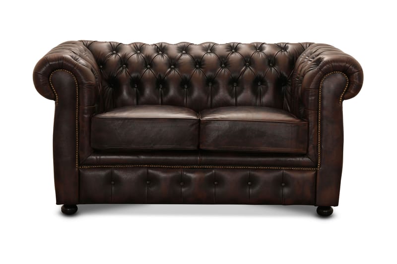 Birmingham Sofa 2-pers - Lædersofa / brunbrun - Lædersofaer - 3 personers sofa - 4 personers sofa - Sofaer - Velour sofaer - 2 personers sofa - Chesterfield sofaer