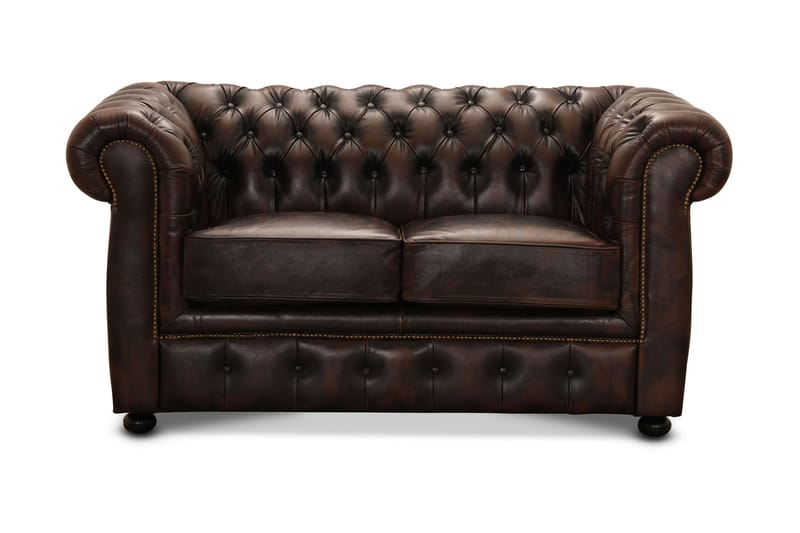 Birmingham Sofa 2-pers - Lædersofa / brunbrun - 2 personers sofa - Chesterfield sofaer