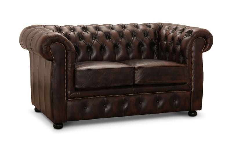 Birmingham Sofa 2-pers - Lædersofa / brunbrun - 2 personers sofa - Chesterfield sofaer