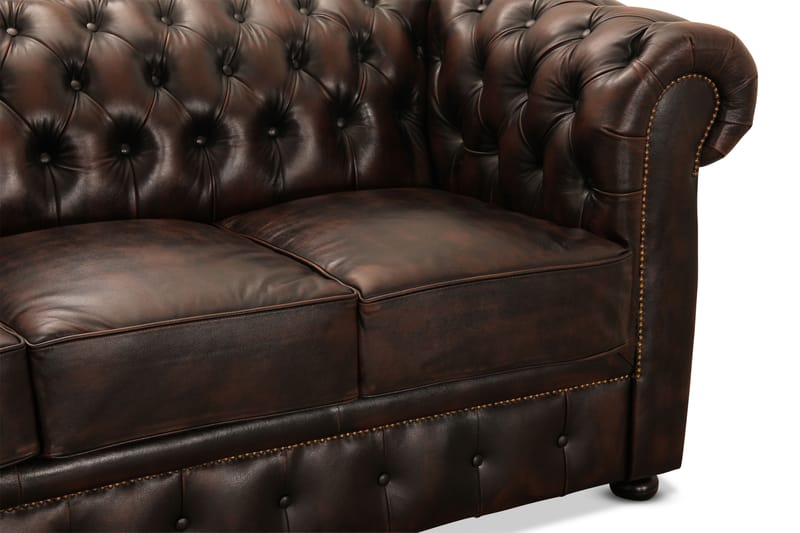 Birmingham Sofa 2-pers - Lædersofa / brunbrun - 2 personers sofa - Chesterfield sofaer