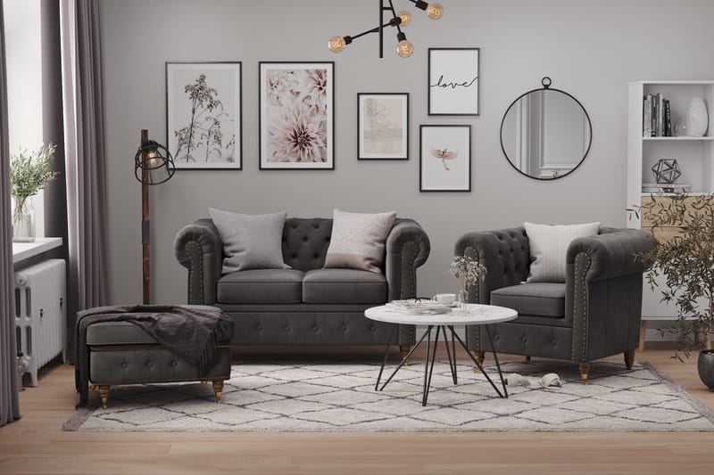 Chesterfield Deluxe 2-pers Sofa - Grå - Møbler - Sofaer - 2 personers sofa
