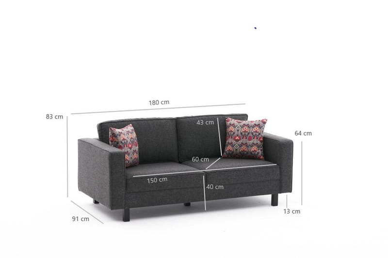 Kaletea Sofa 2-Pers. - Antracit - 2 personers sofa