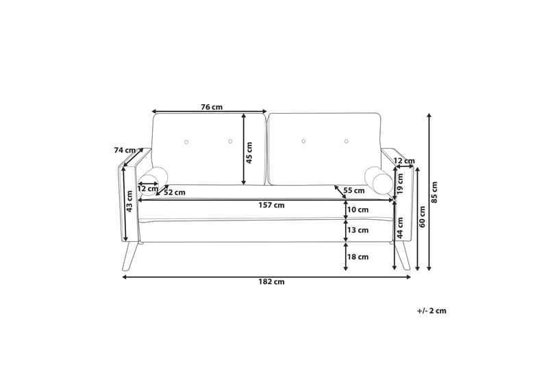 Kalmar Sofa 2 sæder - Blå - 2 personers sofa