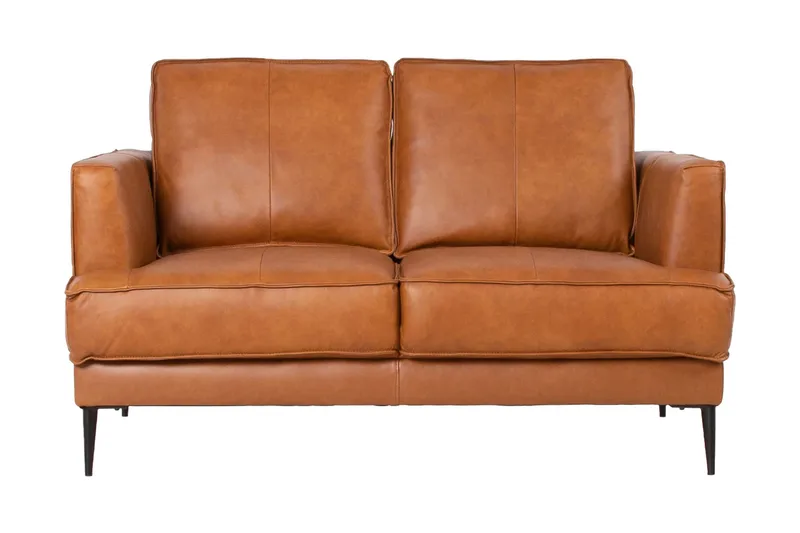 Leo 2-personers Sofa med Smalle Armlæn i Læder, Cognac