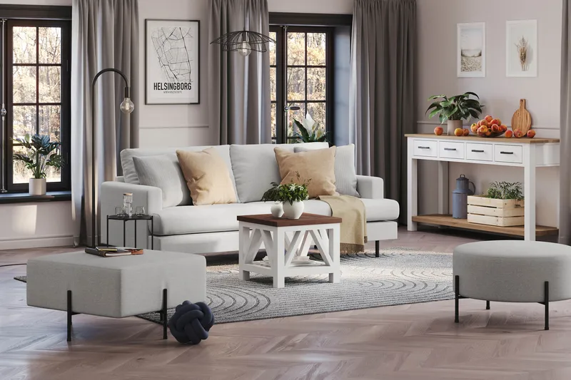 Menard Compact 3-personers Stofsofa - Lysegrå - Møbler - Sofaer - 3 personers sofa