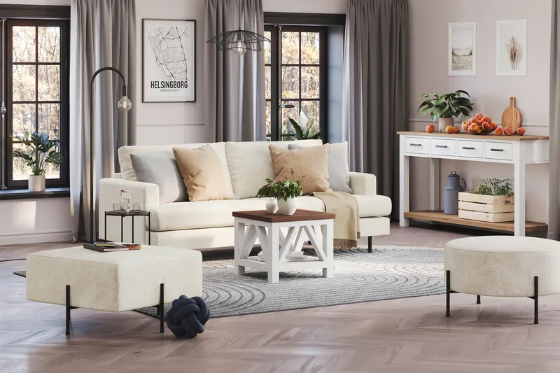 Menard Compact 3-personers Fløjlssofa - Cremehvid - Møbler - Sofaer - 3 personers sofa