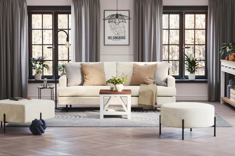 Menard Compact 3-personers Fløjlssofa - Cremehvid - Møbler - Sofaer - 3 personers sofa