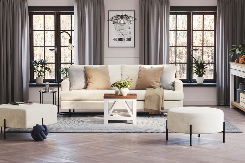 Menard Compact 3-personers Fløjlssofa - Cremehvid - Møbler - Sofaer - 3 personers sofa