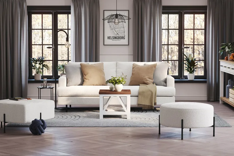 Menard Compact 3-personers Sofa i Bouclé - Hvid - Møbler - Sofaer - 3 personers sofa