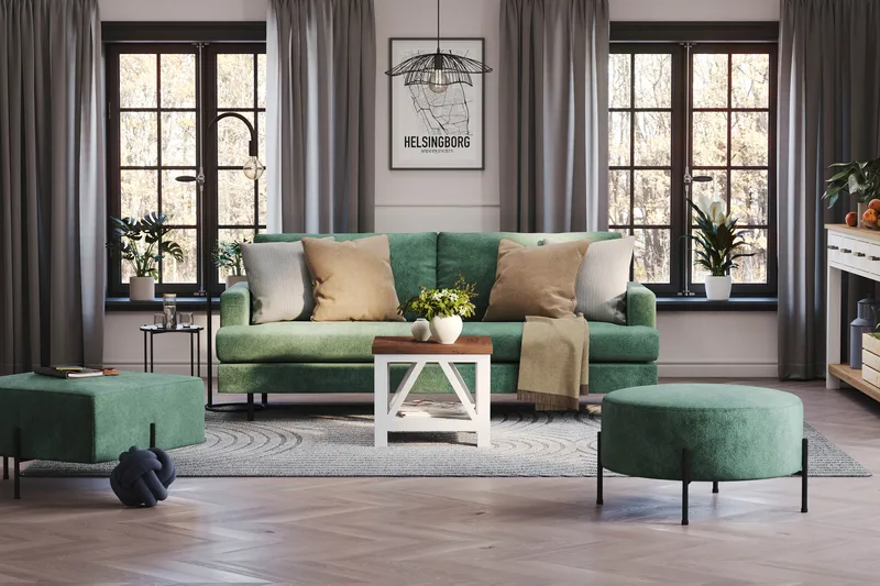 Menard Compact 3-personers Fløjlssofa - Mørkegrøn - Møbler - Sofaer - 3 personers sofa