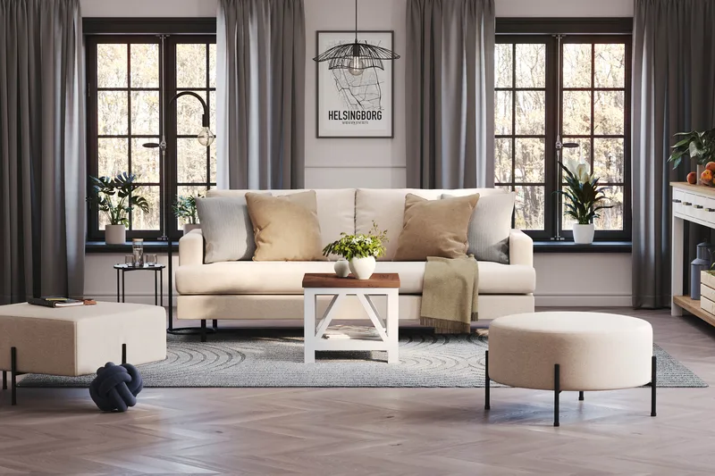 Menard Compact 3-personers Stofsofa - Beige - Møbler - Sofaer - 3 personers sofa