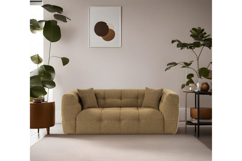 Octavian 2-personers Sofa med Knappet Kubisk i Bouclé, Brun