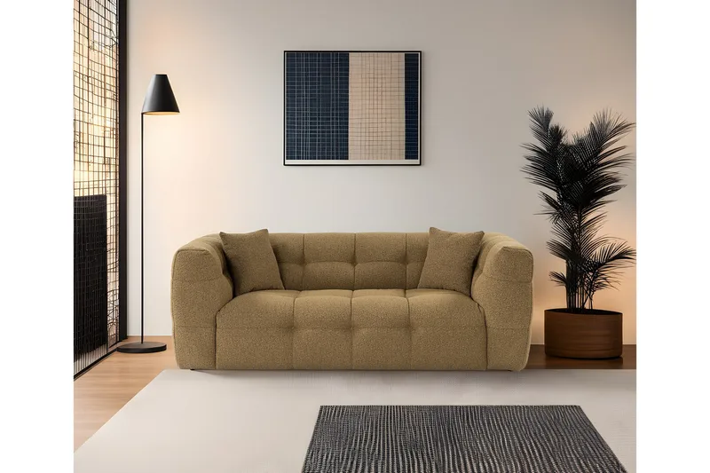 Octavian 2-personers Sofa med Knappet Kubisk i Bouclé - Brun - Møbler - Sofaer - 2 personers sofa