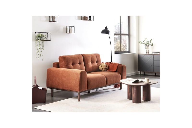 2-sitssoffa Beliani Laurila Beige, mörkt trä NO_BRAND Brown||Dark colored wood - Møbler - Sofaer - 2 personers sofa
