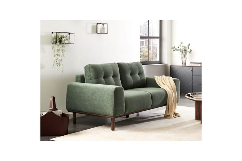 2-sitssoffa Beliani Laurila Beige, mörkt trä NO_BRAND Green||Dark colored wood - Møbler - Sofaer - 2 personers sofa