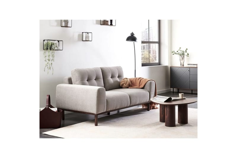 2-sitssoffa Beliani Laurila Beige, mörkt trä NO_BRAND Grey||Dark colored wood - Møbler - Sofaer - 2 personers sofa