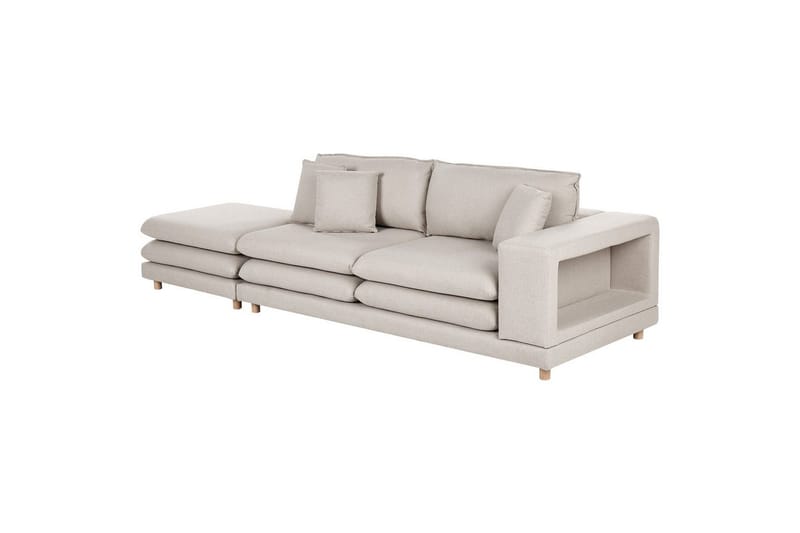 2-sitssoffa med fotpall Beliani Heden Beige/ljust trä Beige||Light colored wood - Møbler - Sofaer - 2 personers sofa