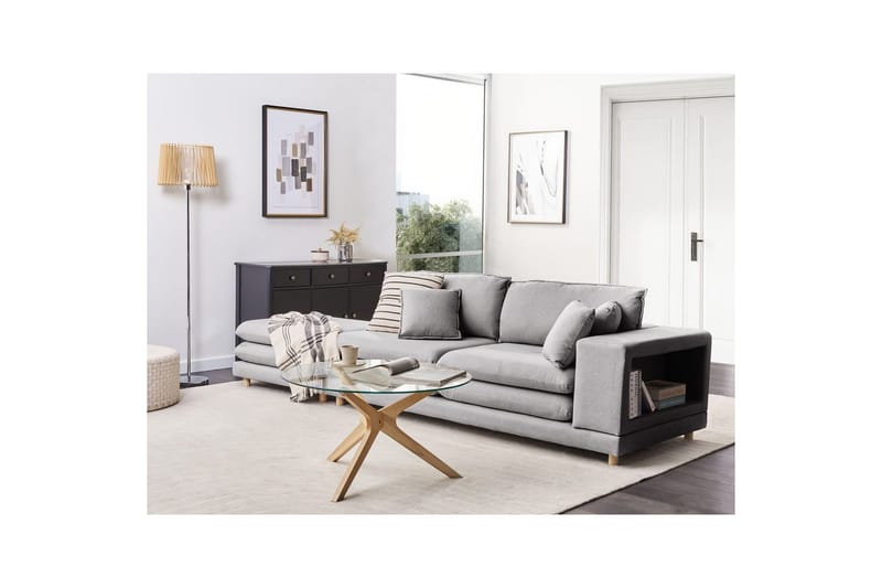 2-sitssoffa med fotpall Beliani Heden Beige/ljust trä Grey||Light colored wood - Møbler - Sofaer - 2 personers sofa