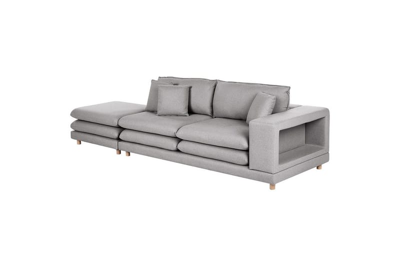 2-sitssoffa med fotpall Beliani Heden Beige/ljust trä Grey||Light colored wood - Møbler - Sofaer - 2 personers sofa