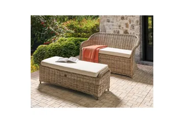 2-sitssoffa med fotpall Beliani Susua Nature||White - Havemøbler - Havesofaer & bænke - Havesofaer
