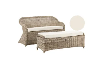 2-sitssoffa med fotpall Beliani Susua Nature||White - Havemøbler - Havesofaer & bænke - Havesofaer