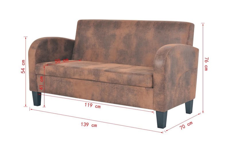 2-Personers Sofa Kunstigt Ruskind Brun - Brun - 2 personers sofa - Lædersofaer