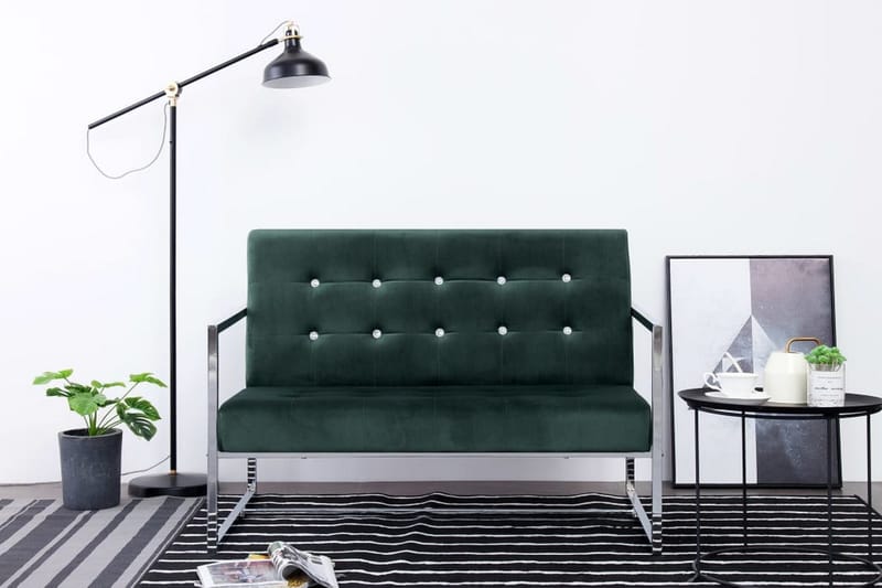 2-Personers Sofa Med Armlæn Krom Og Fløjl Mørkegrøn - Grøn - 2 personers sofa