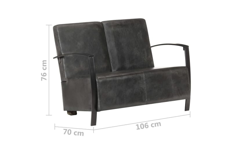 2-personers sofa ægte læder rustikgrå - Grå - 2 personers sofa